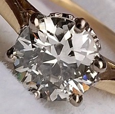 18Ct Gold 1Ct Diamond Old Cut Large Solitaire Engagement Ring Hallmarked Size N