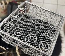 Vintage Artistic mesh silvery metal wire square tidy box basket