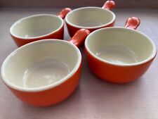 Set of 4 Orange Glazed Terracotta Stoneware Individual portion Pans & Handle