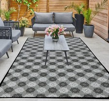 Outdoor Rug Garden Waterproof Picnic Blanket Lightweight Black White 150 x100 cm