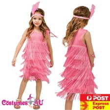 Girls 20s Gatsby Costume 1920s Child Kids Pink Flapper Charleston Fancy Dress 