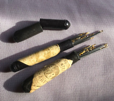 2 Tubes Vintage Sharps Needle Cases + Sewing Needles Perfect Patent