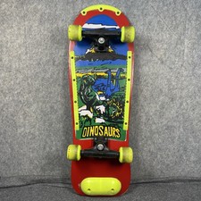 Vintage 80s Skateboard Deck Full Set Up Hand Painted Dinosaurs Decal 10" Width