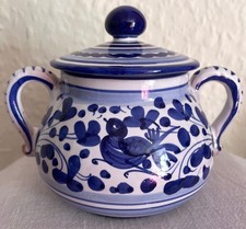 DERUTA Italy F.LLI CALZUOLA Cobalt Arabesco Pattern Bird Sugar Bowl hand painted