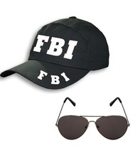 F.B.I Agent Fancy Dress Baseball Hat Aviator Glasses 1980s Detective FBI Police
