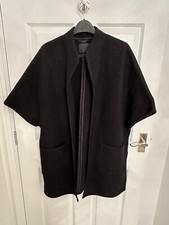 MAISON CINQCENT LADIES BLACK 100% WOOL HALF SLEEVE CARDIGAN COAT OVERCOAT L UK14