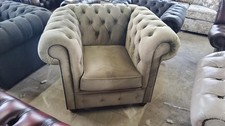 Velvet Fabric Armchair Taupe Mushroom Authentic Chesterfield Club Ex-Display