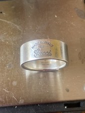 Authentic GUCCI  Mens Sterling Silver Trademark Wide Band Ring Size 21 Uk S.5