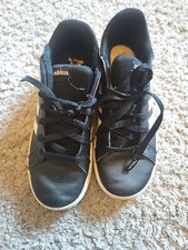 Boys Black With White Stripes, Adidas Trainers Junior Uk 5