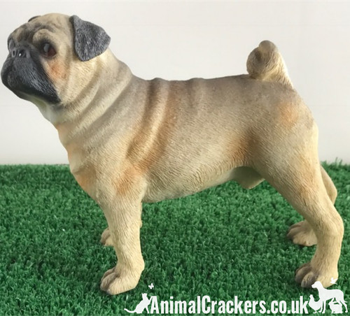 Beige standing pug ornament - beige,