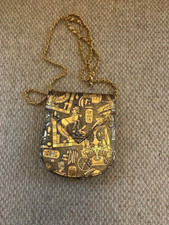 Vintage Black & Gold tooled Leather Egyptian Shoulder Bag Evening Bag Un-Used