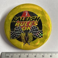 Vintage Glittery Collectible pin badge Raleigh Rules OK bikes cycling cyclist 