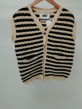 EENK Designer Ladies UK Small Twisted Knit Button Up Vest Top Black Cream Used
