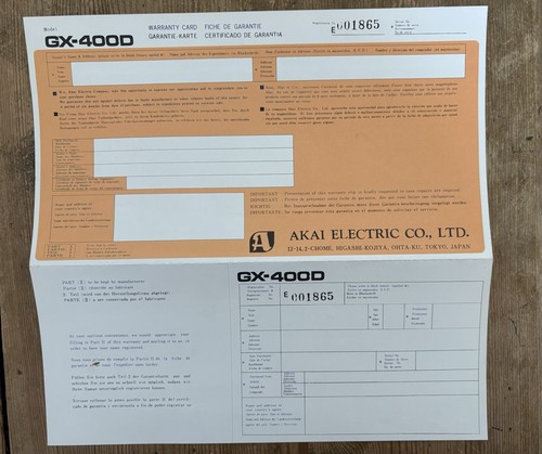 Akai 400d original warranty - akai, gx