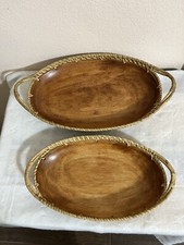 Oval Wooden Bowl with Woven