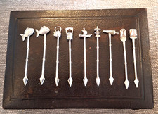 ANTIQUE CHINESE SILVER COCKTAIL STICKS  SET OF NINE BOXED