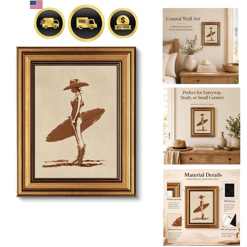 Gold framed wall art - gold, coastal