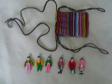 Vintage Guatemalan worry dolls x 6 mini miniature figures in pouch