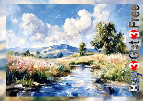 Meadow stream landscape - stream, 5"x7"