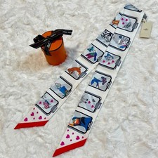 Hermes Twilly Silk Scarf White Red 86cm with Box