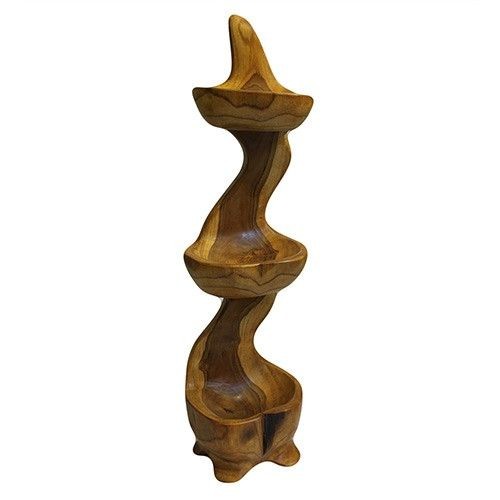 Teak three bowl standing aprox - three,