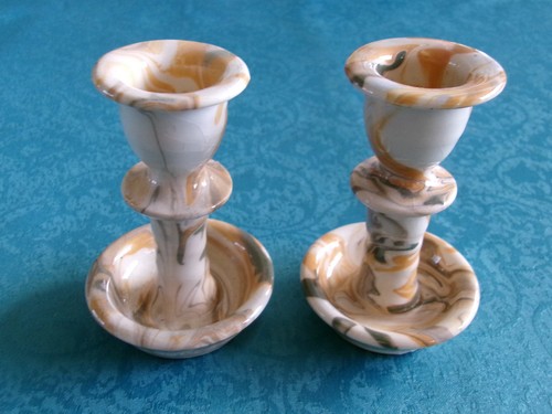 Pottery candle holders - holders, (pair)