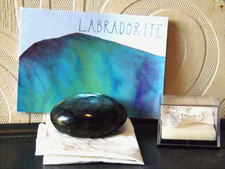 Labradorite Polished Natural Crystal palm stone plus Celestite Madagascar 