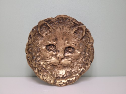 Vintage brass cat dish coin - vintage,