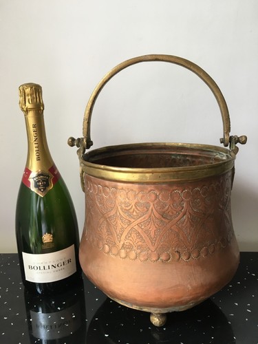 Vintage copper cauldron - copper, plant