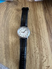 Men’s Quartz Wrist Watch Black Faux Leather Band Large Easy Read Numbers Classic