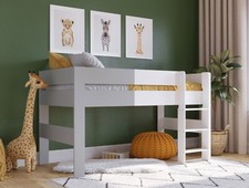 Childrens Child Boy Girl Single Mid Sleeper Cabin Bed in White or Grey 3ft