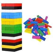 Wooden Tumble Tower Game Blocks Traditional Stacking Family Kids Travel 54Pcs