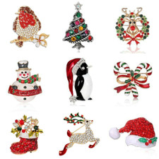 Christmas Brooch Badge Pins Rhinestone Enamel Broach Red Robin Xmas Party Gift
