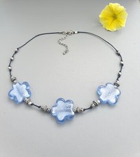 Murano Foil Glass & 999 Silver Hill Tribe Beads Flower Necklace 7 Colours