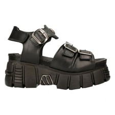 New Rock Boots M-BIOS101-C2 Unisex Metallic Black 100% Leather Sandal Punk Rock