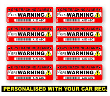 8x Personalised Warning Car GPS Tracking Alarm Stickers, Tracker, Anti-Theft
