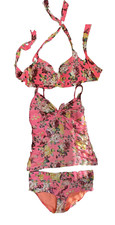 Pink Floral Three Piece Tankini Bikini by Sun Seeker Australia size UK 16/18DD