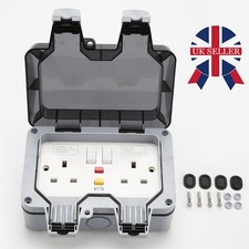Outdoor Weatherproof Outside 13A 2 Gang RCD Double Switched Socket Plug Socket
