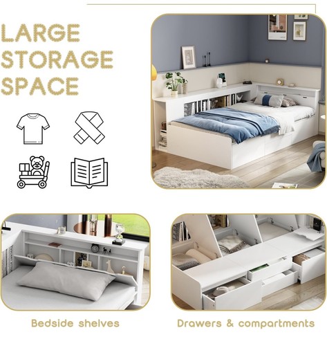 4ft single wooden - wooden, storage