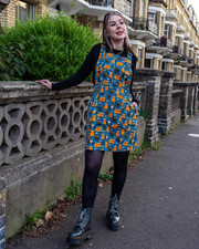 Run & Fly Cats and Mice Stretch Twill Pinafore Dress