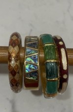 Vintage Enamel & Mother of Pearl Bangle Bracelet Lot Of 4 Hinge Clasp