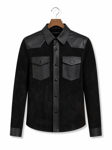 Black suede leather shirt - leather,