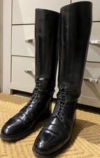 Vintage Field/Hunting Leather Long Boots - Black - Size UK 10 approx Lace-up