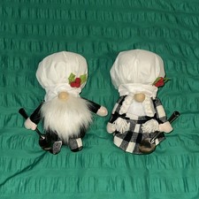 Black and White Chef Gonk / Gnome Plush Beaded Christmas Decoration Pair