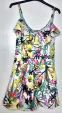 LIPSY White Colourful Tropical Floral Strappy Frilled Playsuit Size UK 10