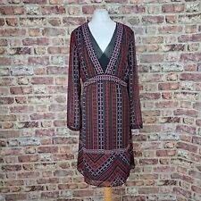 Per Una Dress 16 Black Red Flare Lined Long Sleeve Below Knee Tie Waist