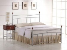 5ft Kingsize Silver Grey Metal Bed Frame Slatted Bedstead with Wood finishes