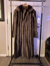 Raccoon Fur Coat Brown Striped