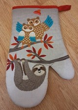 New Padded Oven Mitt Glove Heat Resistant Red Quilted Padded Owls Sloth Design