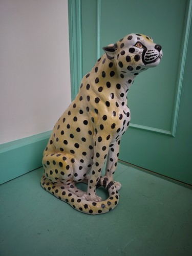 Vintage ceramic cheetah statue - ceramic,